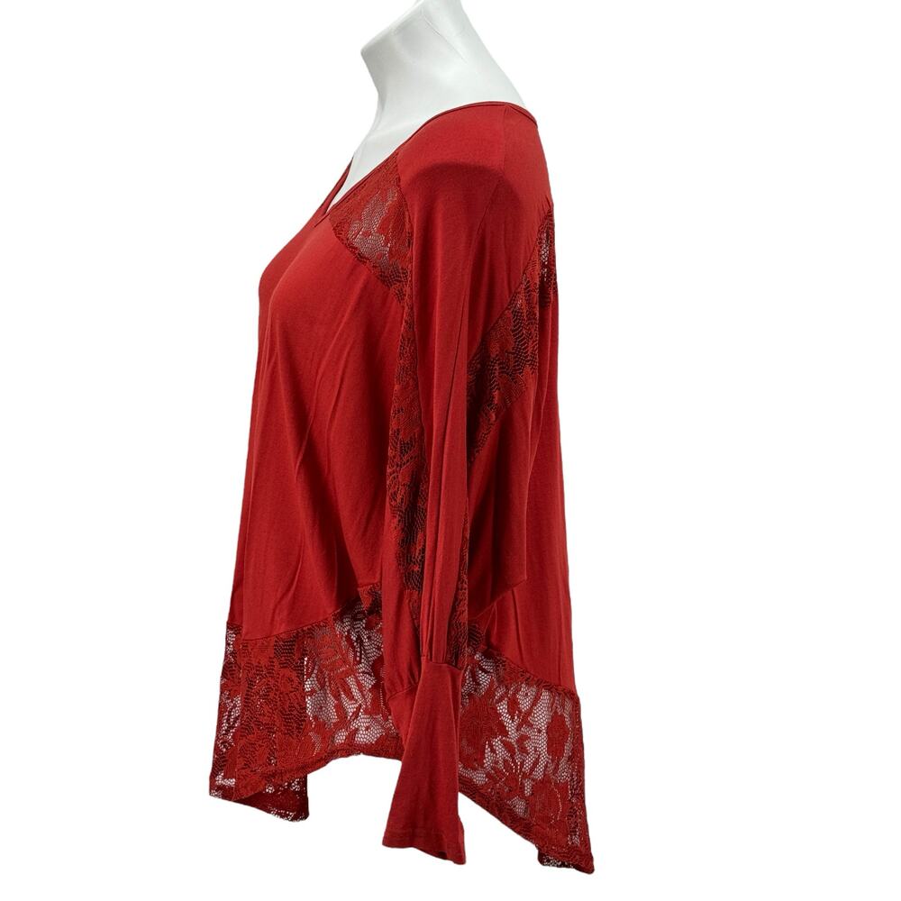 NEXTY Paris Lace Lagenlook Top Women's SZ L Red Art to Wear Delicate Flowy Sheer - Picture 4 of 8